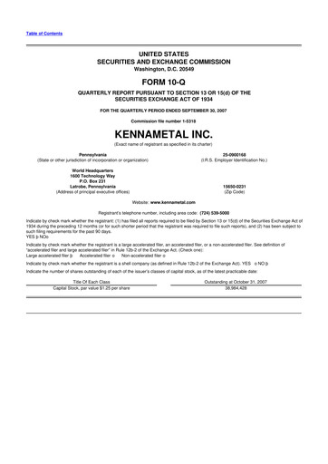 Miniature Kennametal 10-Q Rapport trimestriel  