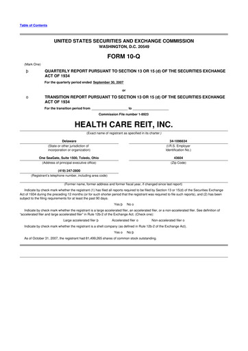 Thumbnail Welltower
 10-Q Quarterly Report FY 