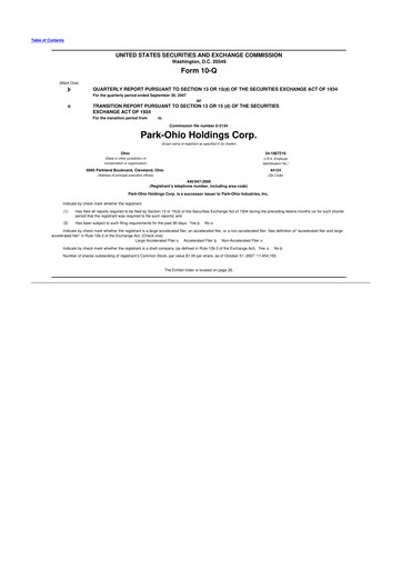 Thumbnail ParkOhio Holdings Corp. 10-Q Quarterly Report FY 