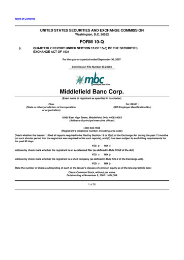 Thumbnail Middlefield Banc
 10-Q Quarterly Report FY 