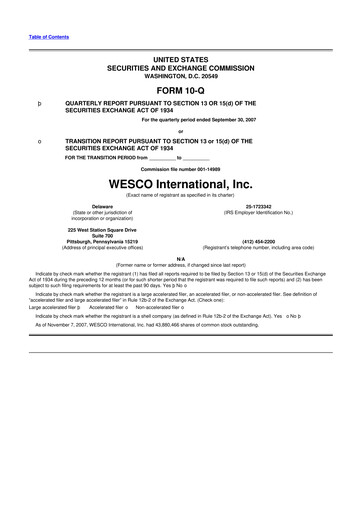 Thumbnail WESCO International
 10-Q Quarterly Report FY 