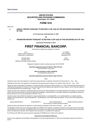 Thumbnail First Financial Bank
 10-K Annual Report 