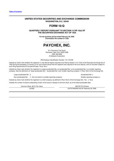 Thumbnail Paychex 10-Q Quarterly Report FY 