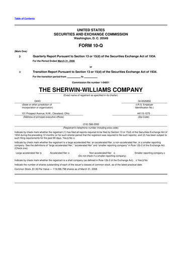 Thumbnail Sherwin-Williams 10-Q Quarterly Report FY 