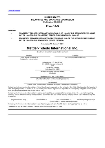 Thumbnail Mettler Toledo 10-Q Quarterly Report FY 