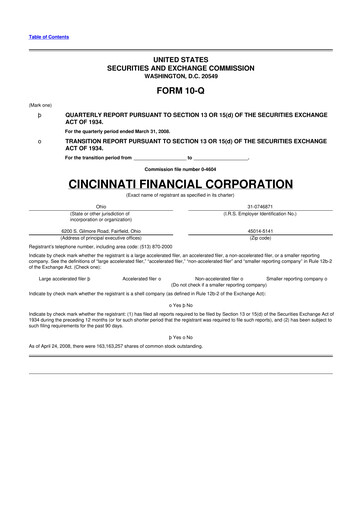 Thumbnail Cincinnati Financial
 10-Q Quarterly Report FY 