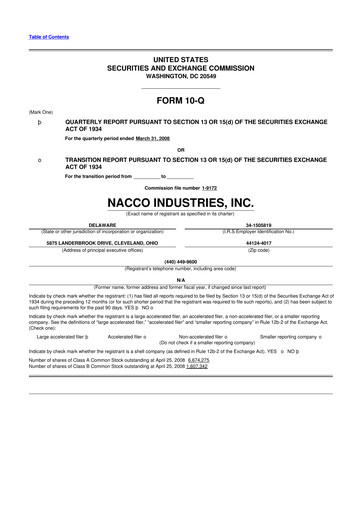 Miniature NACCO Industries
 10-Q Rapport trimestriel  