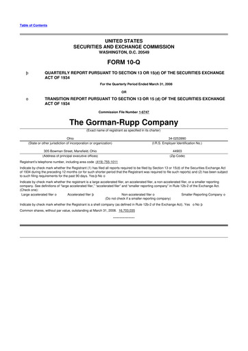 Thumbnail Gorman-Rupp 10-Q Quarterly Report FY 