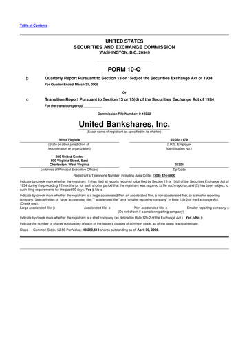 Thumbnail United Bankshares 10-Q Quarterly Report FY 