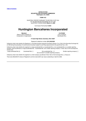 Thumbnail Huntington Bancshares
 10-Q Quarterly Report FY 