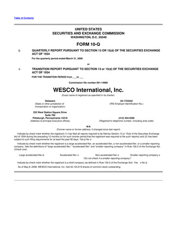 Thumbnail WESCO International
 10-Q Quarterly Report FY 