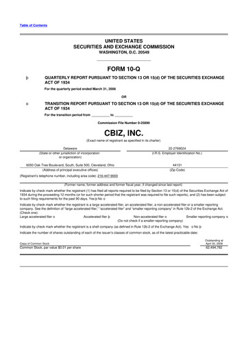 Thumbnail CBIZ 10-Q Quarterly Report FY 