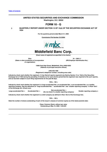 Thumbnail Middlefield Banc
 10-Q Quarterly Report FY 