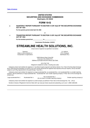 Thumbnail Streamline Health Solutions 10-Q Quarterly Report FY 