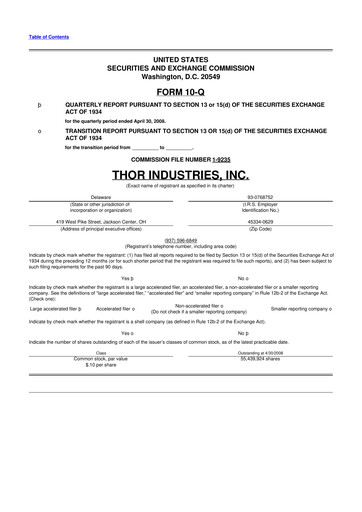 Thumbnail Thor Industries
 10-Q Quarterly Report FY 