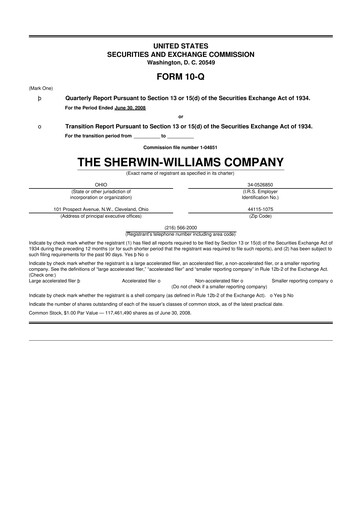 Thumbnail Sherwin-Williams 10-Q Quarterly Report FY 