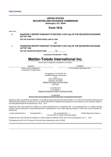 Thumbnail Mettler Toledo 10-Q Quarterly Report FY 