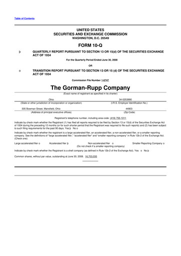 Thumbnail Gorman-Rupp 10-Q Quarterly Report FY 