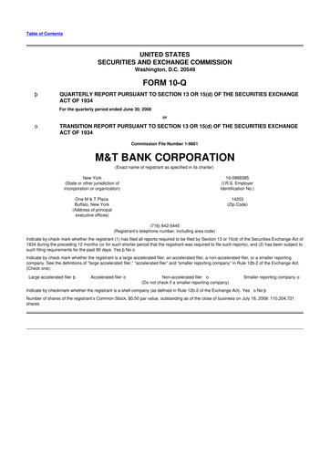 Thumbnail M&T Bank 10-Q Quarterly Report FY 