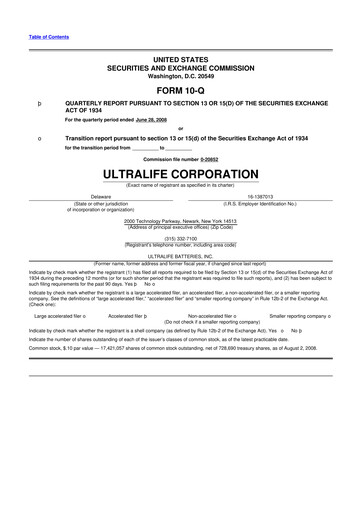 Thumbnail Ultralife Corporation 10-Q Quarterly Report FY 