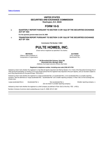 Thumbnail PulteGroup 10-Q Quarterly Report FY 