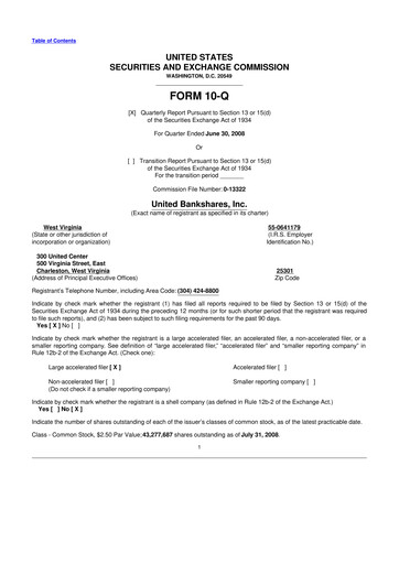 Thumbnail United Bankshares 10-Q Quarterly Report FY 