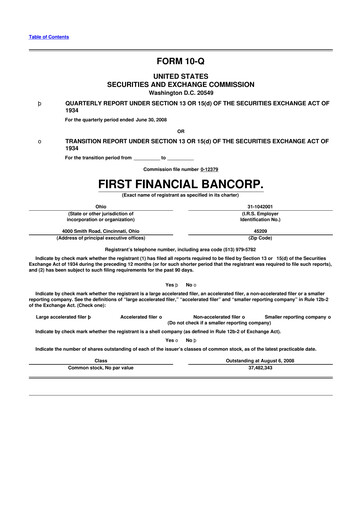 Thumbnail First Financial Bank
 10-Q Quarterly Report FY 