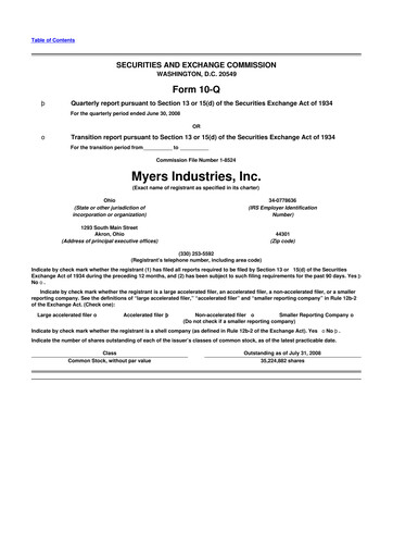 Thumbnail Myers Industries 10-Q Quarterly Report FY 