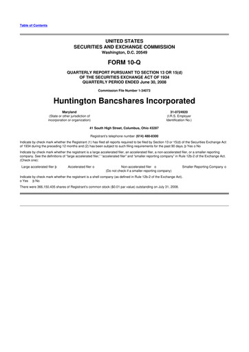 Thumbnail Huntington Bancshares
 10-Q Quarterly Report FY 