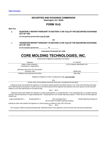 Thumbnail Core Molding Technologies 10-Q Quarterly Report FY 