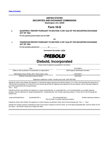 Miniature Diebold Nixdorf
 10-Q Rapport trimestriel  