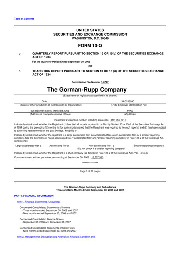 Thumbnail Gorman-Rupp 10-Q Quarterly Report FY 