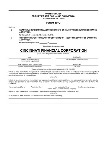 Thumbnail Cincinnati Financial
 10-Q Quarterly Report FY 