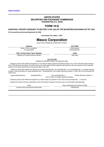 Thumbnail Masco 10-Q Quarterly Report FY 