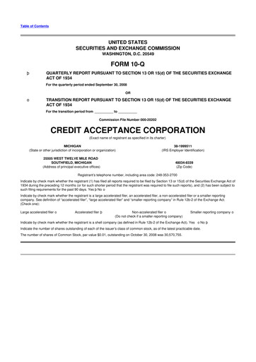 Miniature Credit Acceptance
 10-Q Rapport trimestriel  