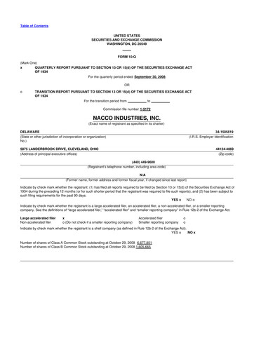 Miniature NACCO Industries
 10-Q Rapport trimestriel  