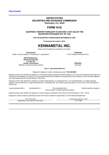 Miniature Kennametal 10-Q Rapport trimestriel  