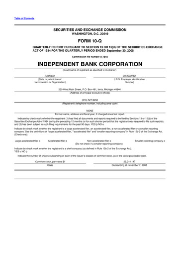 Thumbnail Independent Bank Corporation 10-Q Quarterly Report FY 