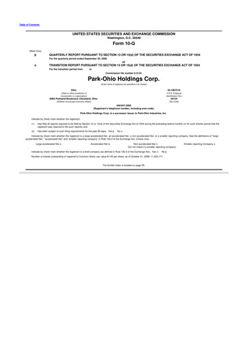 Thumbnail ParkOhio Holdings Corp. 10-Q Quarterly Report FY 