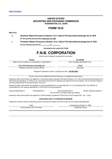 Thumbnail F.N.B. Corporation
 10-Q Quarterly Report FY 