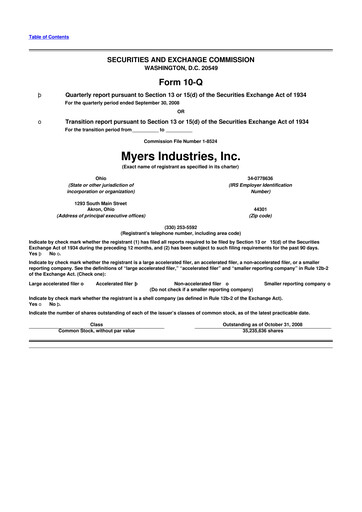 Thumbnail Myers Industries 10-Q Quarterly Report FY 
