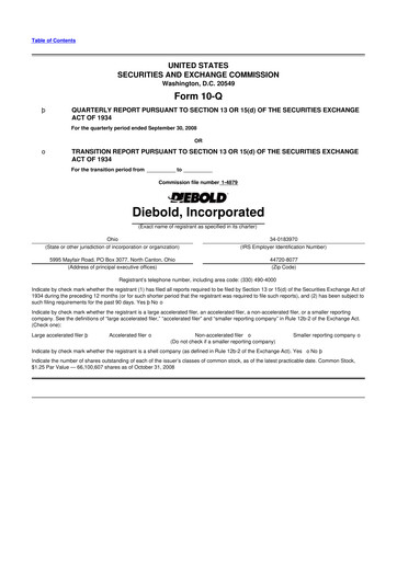 Miniature Diebold Nixdorf
 10-Q Rapport trimestriel  