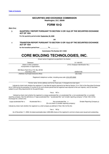 Thumbnail Core Molding Technologies 10-Q Quarterly Report FY 