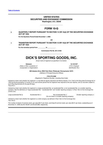 Thumbnail Dick's Sporting Goods
 10-Q Quarterly Report FY 