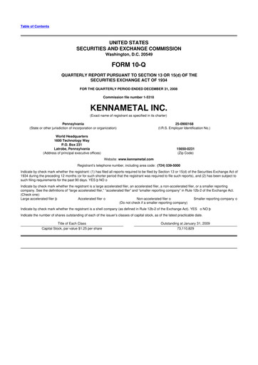 Miniature Kennametal 10-Q Rapport trimestriel  