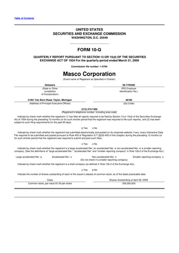 Thumbnail Masco 10-Q Quarterly Report FY 