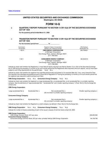 Thumbnail CMS Energy
 10-Q Quarterly Report FY 