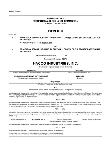 Miniature NACCO Industries
 10-Q Rapport trimestriel  