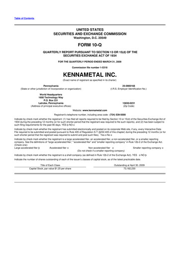 Miniature Kennametal 10-Q Rapport trimestriel  
