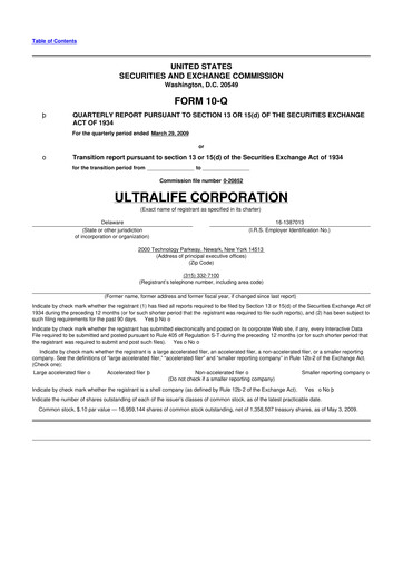 Thumbnail Ultralife Corporation 10-Q Quarterly Report FY 